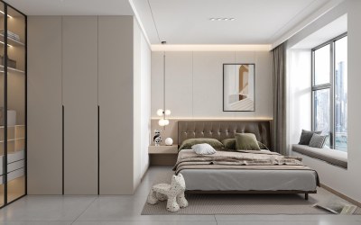 侘寂奶油风卧室3D模型下载